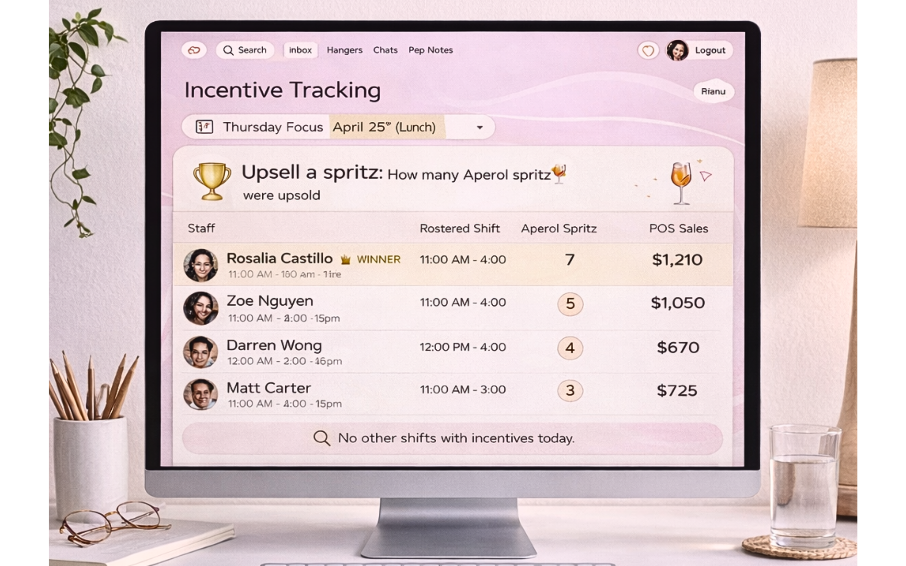 Incentive tracking dashboard on desktop